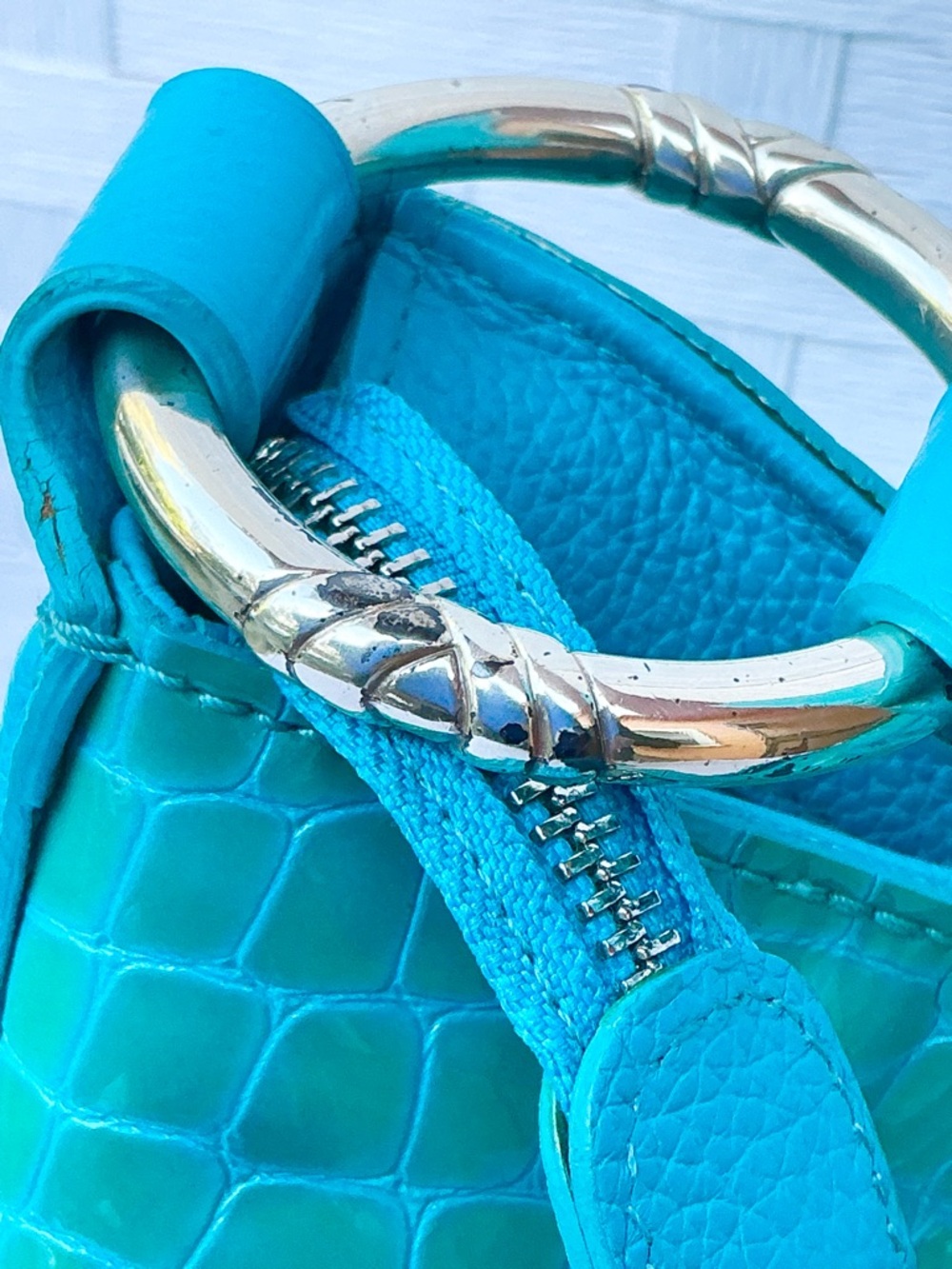 Brighton Blue Embossed Leather Shoulder Bag - Picture 3 of 5